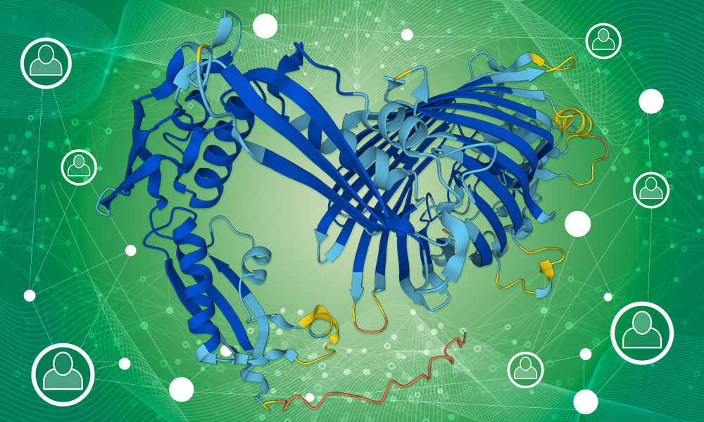 AlphaFold protein structure prediction on green background
