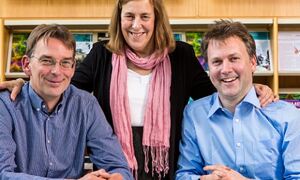 Dr Rolf Apweiler (left) and Dr Ewan Birney (right) have been appointed Joint 
Directors of EMBL-EBI as Professor Dame Janet Thornton (centre) steps down 
after 14 years as Director.
