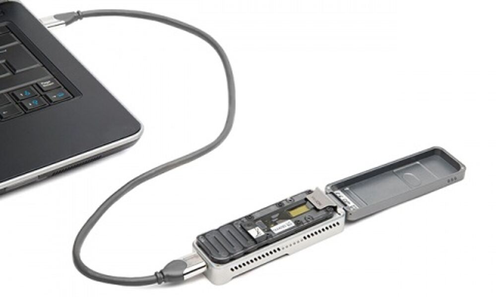 Oxford Nanopore’s MinION™ USB-attached miniature sensing device. [Photo: 
Oxford Nanopore Technologies]
