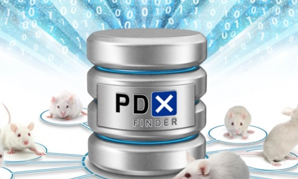 White mice next to data repository with PDX Finder logo
