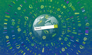 A search bar with bacterial sequences and a globe to show the world’s microbial DNA