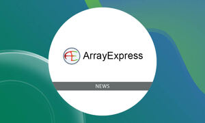 ArrayExpress logo; a red A and green E in a circle with the word ArrayExpress