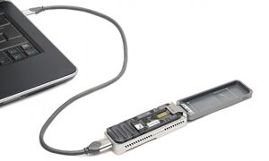 Oxford Nanopore’s MinION™ USB-attached miniature sensing device. [Photo: 
Oxford Nanopore Technologies]
